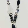 Black/White/Silver Glitter Detail Long Statement Necklace