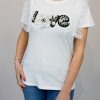 White Or Black "LOVE" Pearl Embellished Frill Detail Cotton T-Shirt
