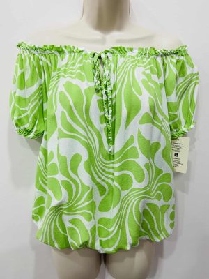 Lime Green Or Cerise Pink Swirl Print Elasticated Trim Short Sleeve Top