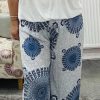 White, Blue Mosaic Print Elasticated Hareem Trousers