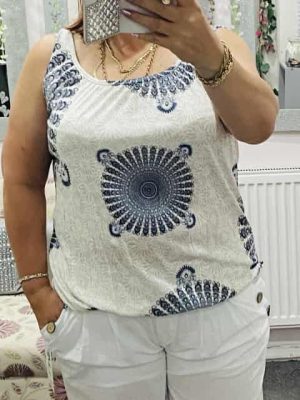 Pink Or Beige Navy Circle Print Vest Top