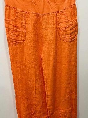 Pleated Pocket Detail Linen Trousers Various Colours