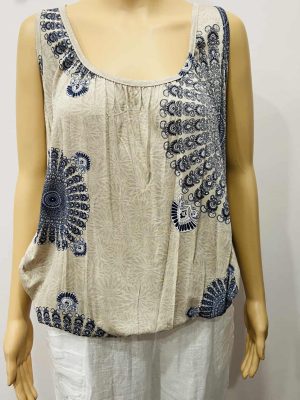 Pink Or Beige Navy Circle Print Vest Top - Beige