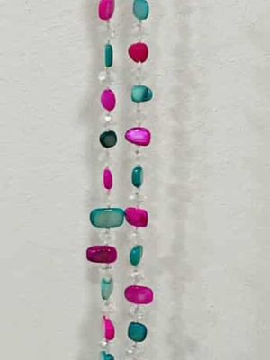 Cerise Pink/Teal Pebble Long Necklace