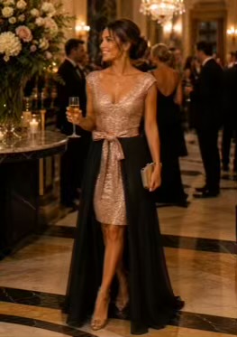 Gold Sequin Dress With Detachable Skirt