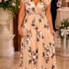 Beige Floral Print Maxi Dress