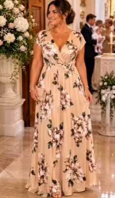 Beige Floral Print Maxi Dress