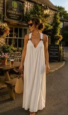 Beige or Navy Ring Detail Dress