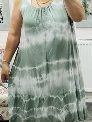 Tie Dye Daisy Strap Detail Summer Dress Various Colours - Khaki