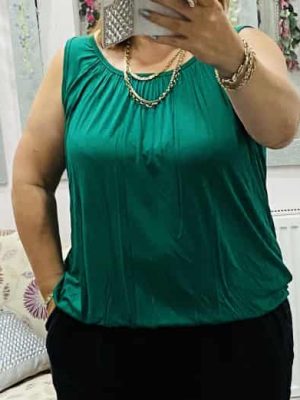 Royal Blue, Green, Or Emerald Green Plain Vest Tops With Elasticated Waist