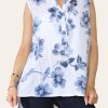 White Blue Floral Print Cotton Mix Sleeveless Top