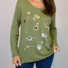 Khaki Gold Foil Circle Print Light Weight Jumper
