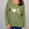 Khaki Or Brown Foil Heart Trio Light Weight Jumper