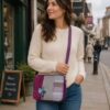 Purple "Bird" Tweed Applique Messenger Bag