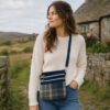 Blue Tweed 3 Zip Pouch Bag
