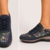 Blue Floral Foil Print Trainers