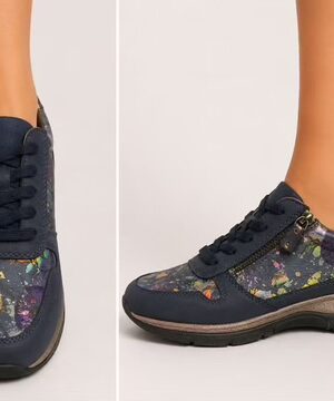 Blue Floral Foil Print Trainers
