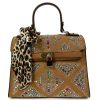 Tan, Black, Or Grey Diamante Embellished With Cute Animal Print Tie Detail Bag