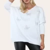 Winter White Or Beige Sequin Butterflies Soft Knit Batwing Jumper