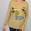 Coffee Animal Print Top With Gold Foil Detail Top