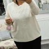 Light Beige Large Sparkly Studded Heart Cotton Mix Jumper