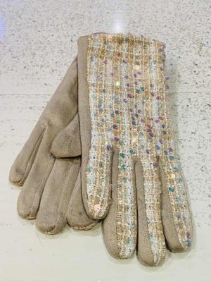 Beige Or Pink Sequin Sparkle Gloves