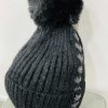 Black Or Grey Silver Heart side Detail Pom Pom Angora Mix Hat