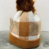 Brown Check Cashmere Mix Pom Pom Hat