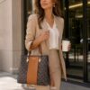 Brown Check Print With PU Panelling Bag