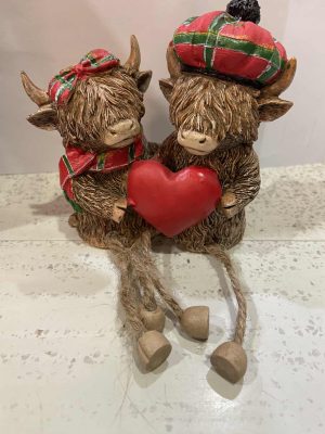 Cheeky Highland Cow Sweethearts with Red Or Pink Heart Detail