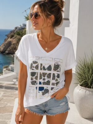 Gold Foil Heart In Squares Print Cotton T-Shirt Various Colours