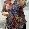 Mixed Multi Floral Print Diamante Zip Top
