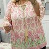 Pink Or Green Floral Tie Neck Top