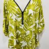 Green Leaf Print Diamante Zip Top