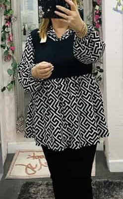 Black Greek Key Print Top