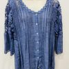 Navy Lace Detail Button Front 3/4 Sleeve Cotton Mix Top