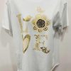 "LOVE" Beige Foil Print Short Sleeve Cotton T-Shirt