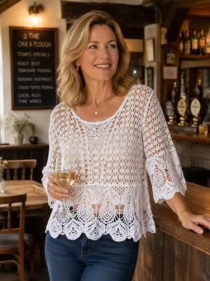 White Short Crochet Cotton Top