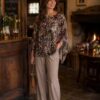 Brown Animal Print Silk Blouse