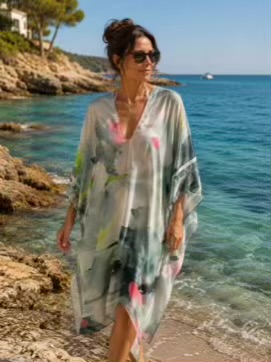 Grey Silk Mix V Neck Cover Up