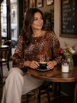 Rust Animal Print Silk Blouse