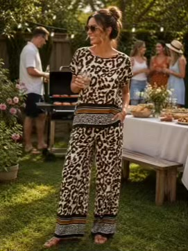 Brown Animal Print Trousers