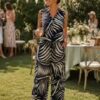 Blue Leaf Print Trousers