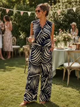 Blue Leaf Print Trousers