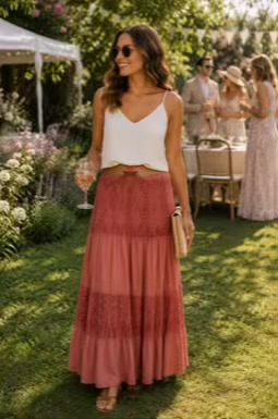 Long Elasticated Heavy Lace Layered Skirt In Various Colours