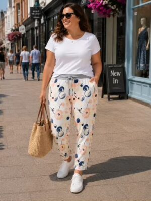 Regular Pale Pink And Navy Floral Print Cotton Joggers
