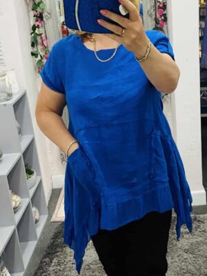 Royal Blue Or Lilac Linen/Silk Mix Long Top