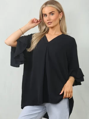 Oversized Navy 3/4 Frill Sleeve Top