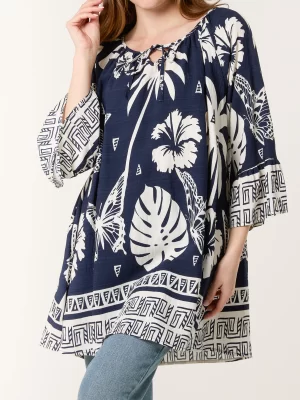 Navy Butterfly Bell Sleeve Tunic Top
