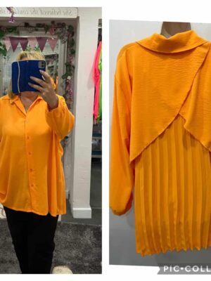 Orange Oversized Shirt With Pleated Back Cross Over Detail